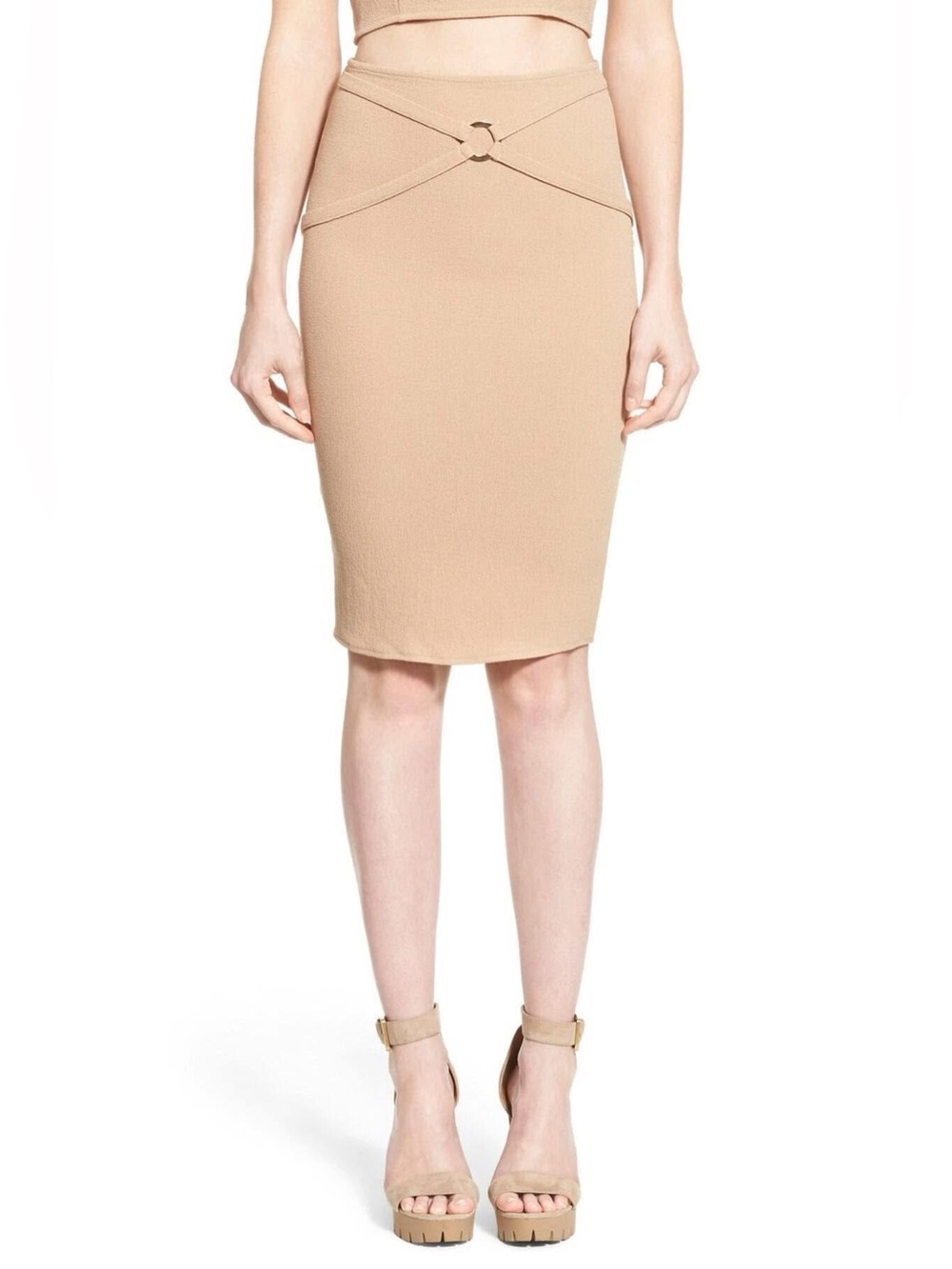 NWT Missguided High-Waist Pencil Skirt with Front Ring Harness Detail—Size 10